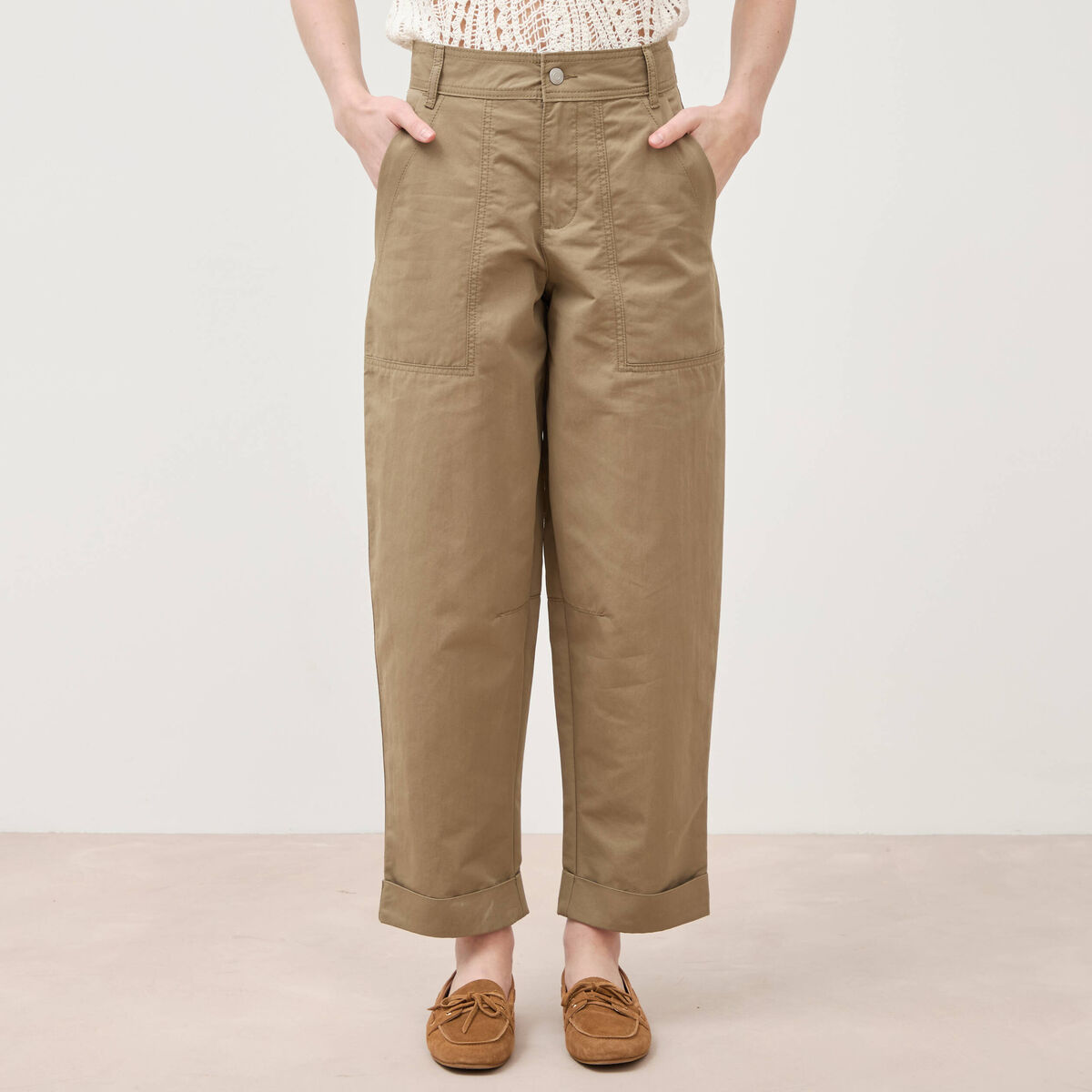 Pantalon loose taille haute vert kaki femme