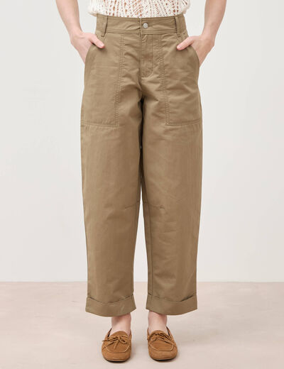 Pantalon loose taille haute vert kaki femme