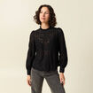 Blouse cintr&eacute;e dentelle manches longues noir femme