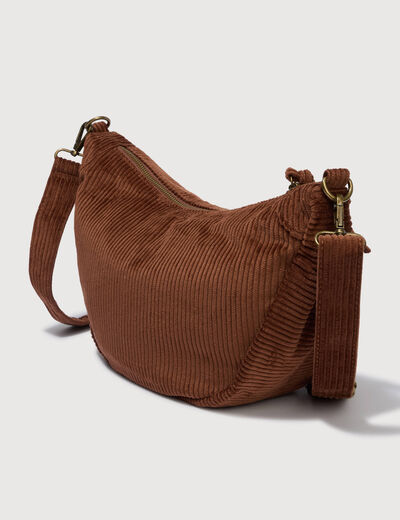 Sac bandouli&egrave;re en velours doubl&eacute; marron femme