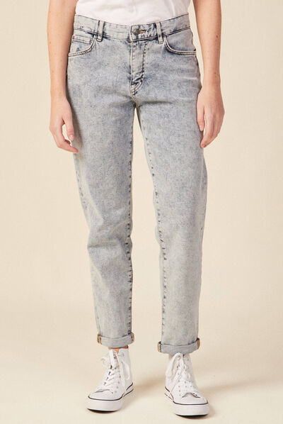 Jeans girlfriend 5 poches denim snow bleu femme