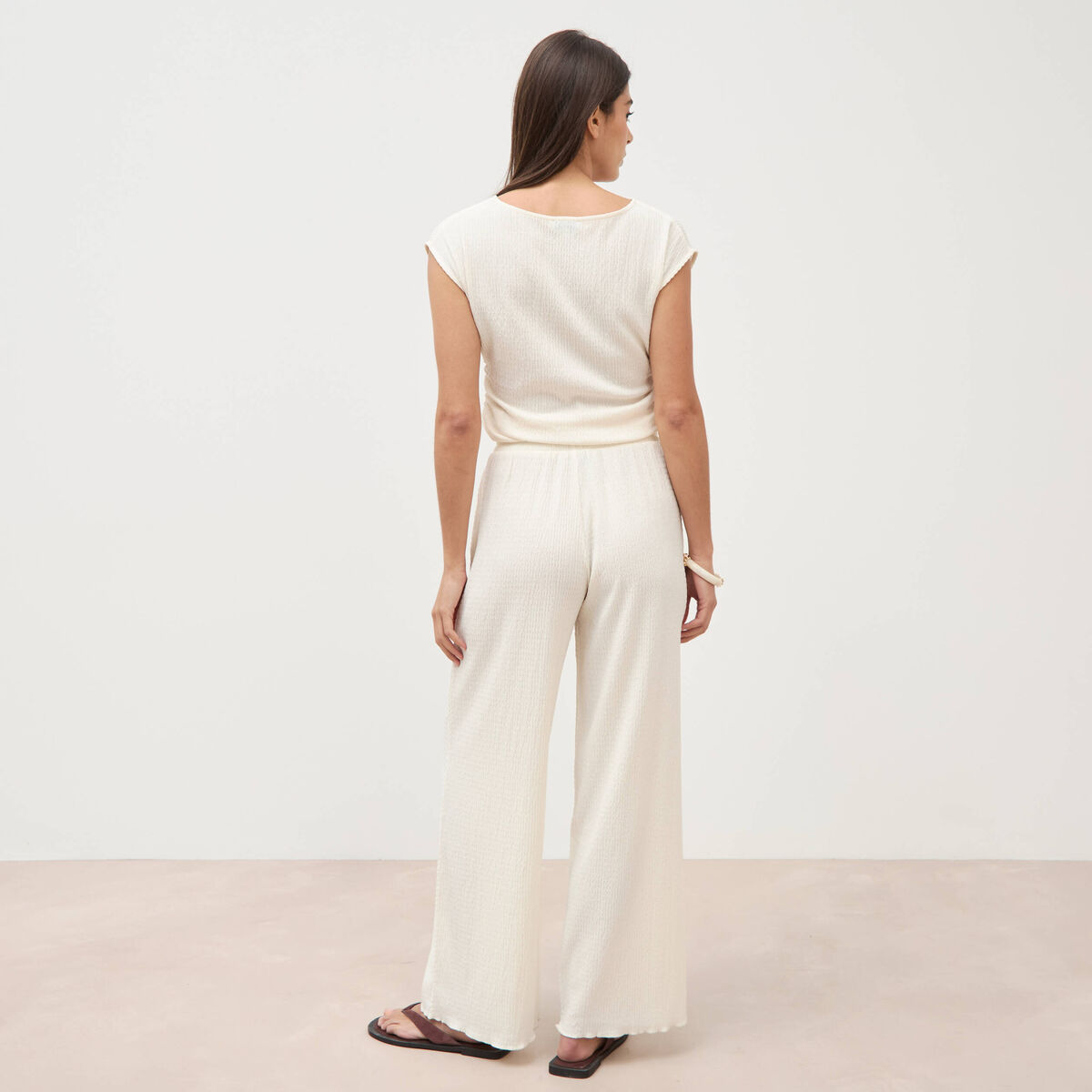Pantalon loose avec ceinture creme femme