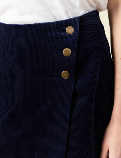 Jupe-short taille haute en velours bleu marine femme