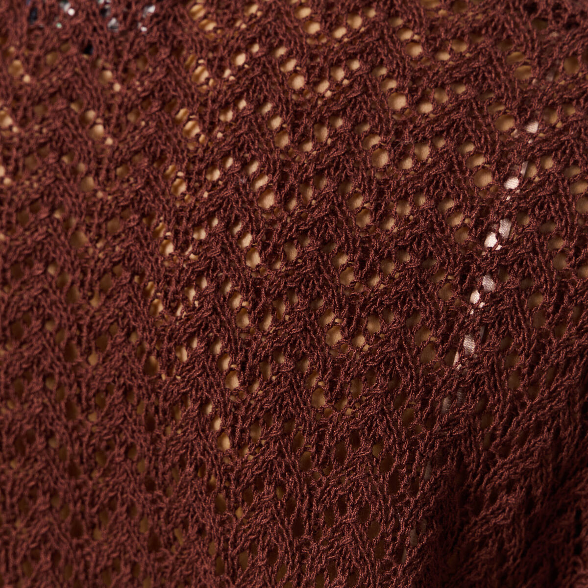 Pull manches 3/4 ajouré bordeaux femme