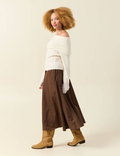 Pull manches longues col bardot ecru femme