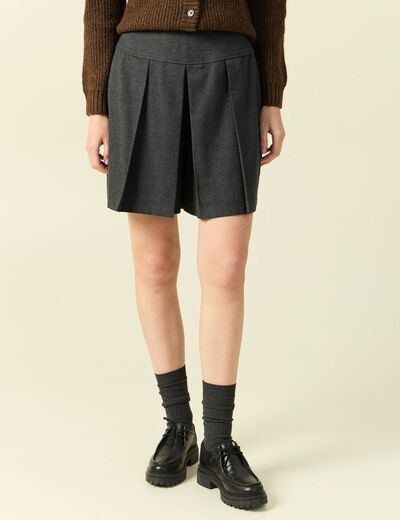 Jupe-short pliss&eacute;e gris femme