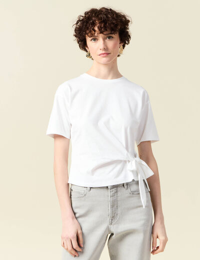 T-shirt manches courtes noeud blanc femme