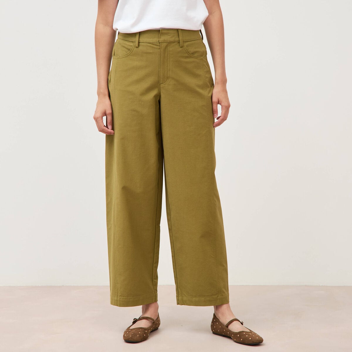 Pantalon coupe regular vert kaki femme