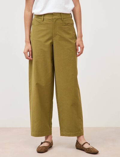 Pantalon coupe regular vert kaki femme