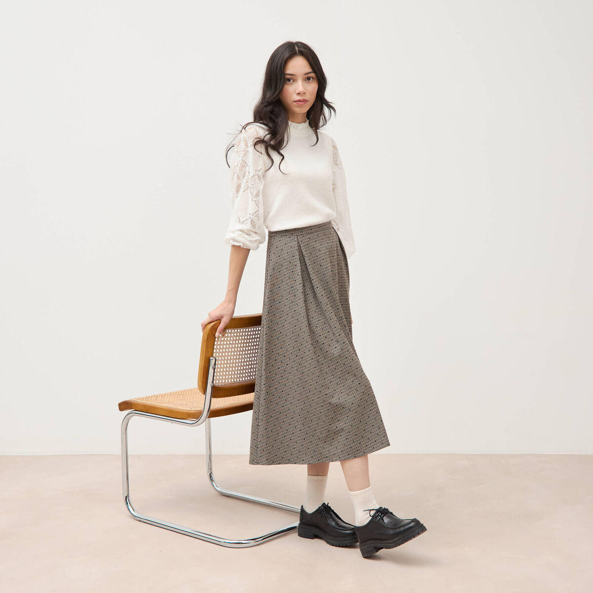 Jupe taille haute gris femme