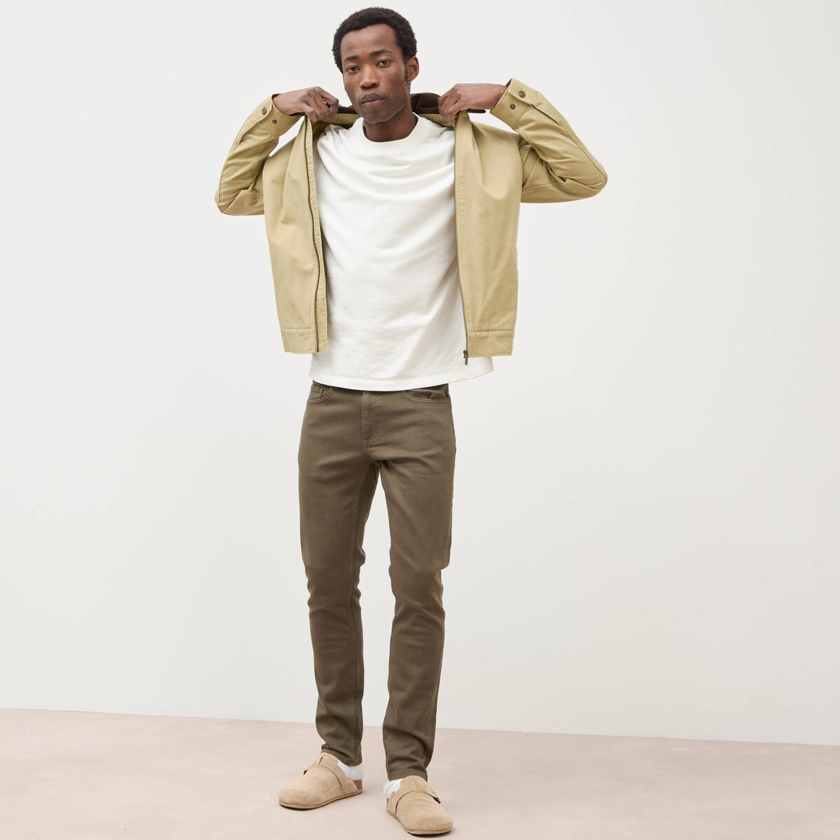 Jeans slim 5 poches vert kaki homme