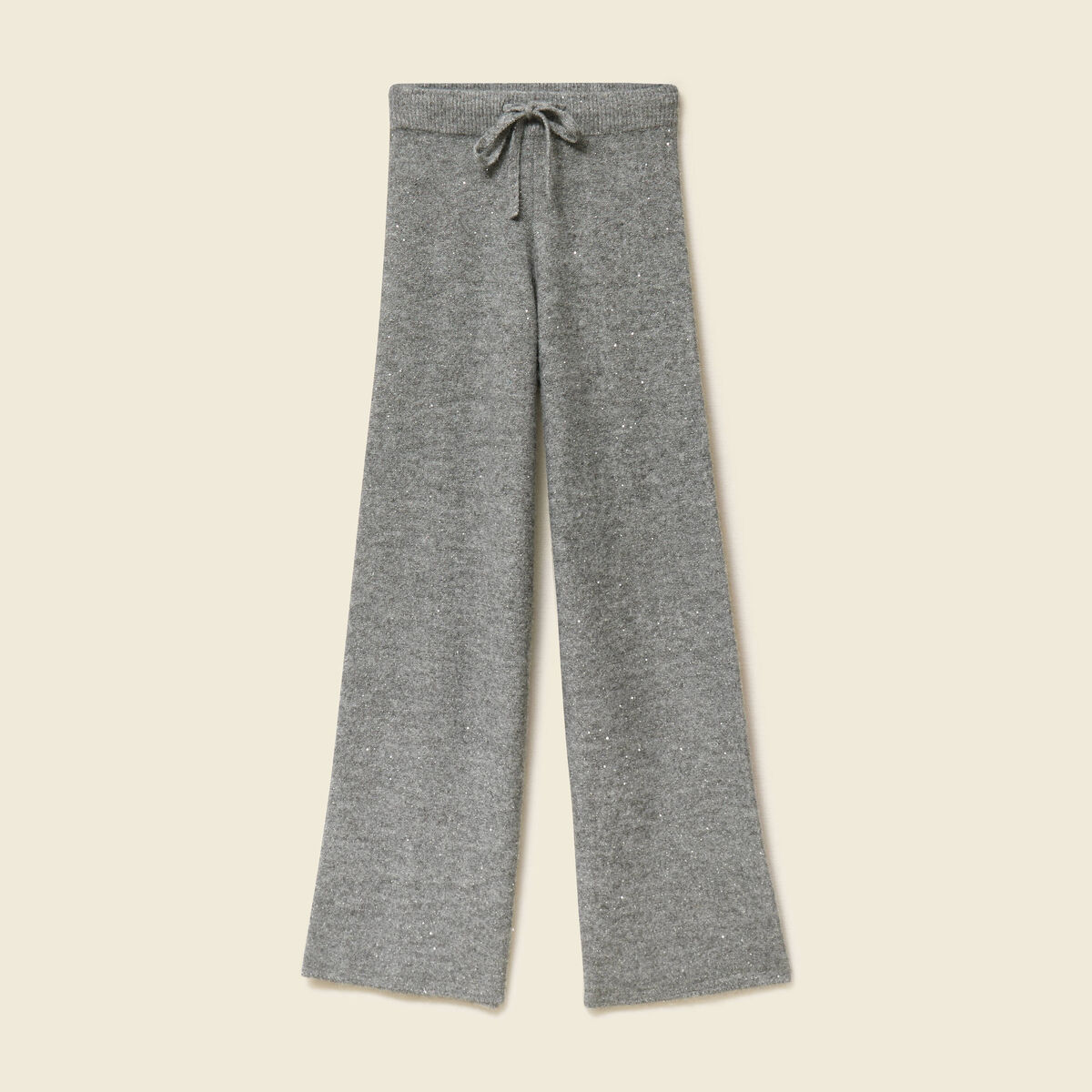 Pantalon large taille haute en maille gris femme