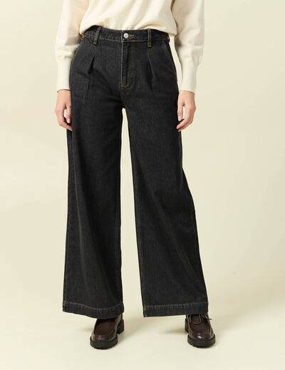 Jeans large taille haute denim gris femme