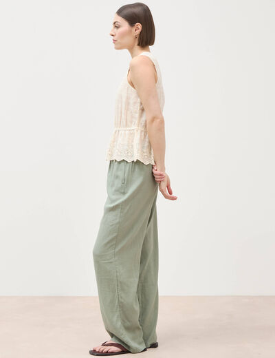 Pantalon standard fluide vert kaki femme