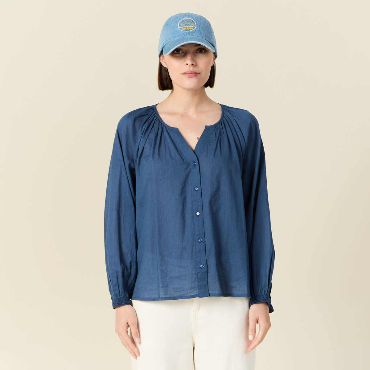 Blouse manches longues bleu foncé femme