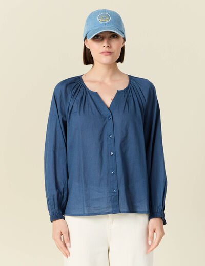 Blouse manches longues bleu foncé femme