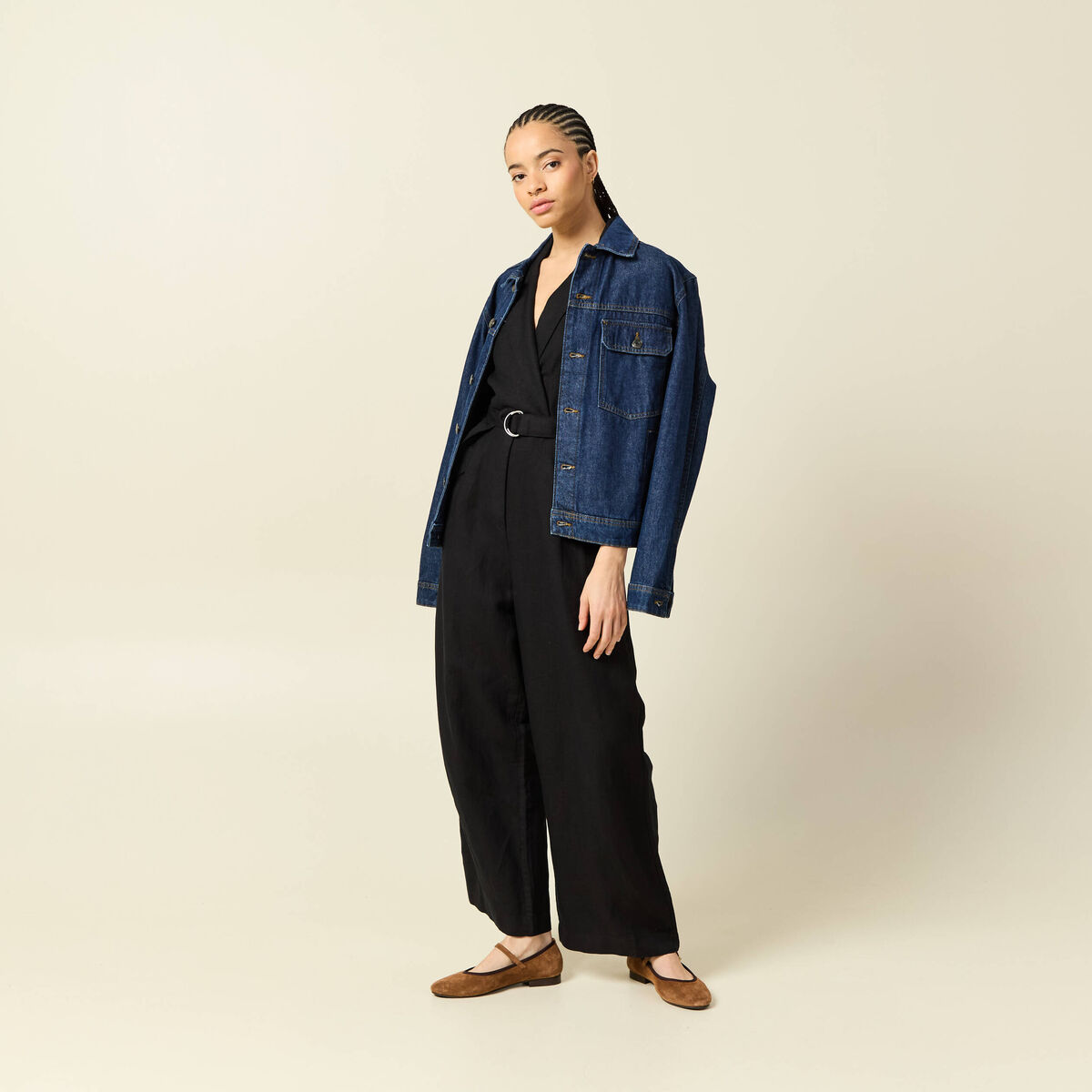 Combinaison salopette sans manches noir femme