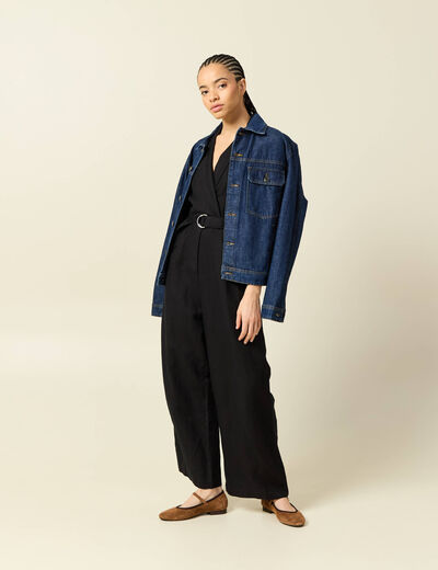 Combinaison salopette sans manches noir femme