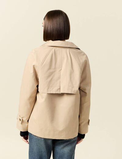 Trench droit court col montant beige femme
