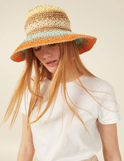 Chapeau tressé multicolore femme