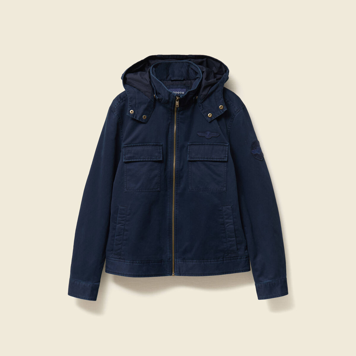 Blouson col montant à capuche bleu marine homme