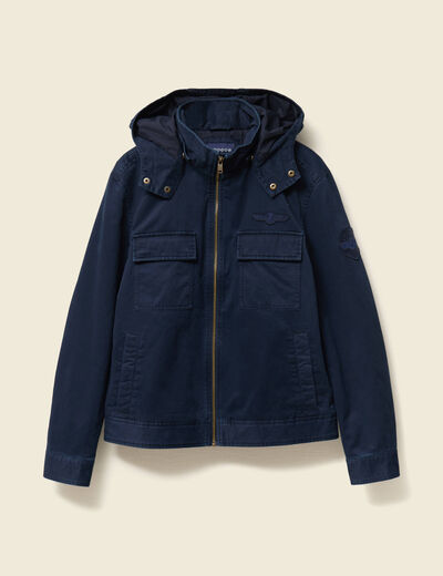 Blouson col montant à capuche bleu marine homme