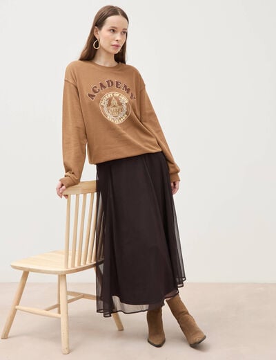 Jupe en voile doubl&eacute;e marron fonc&eacute; femme