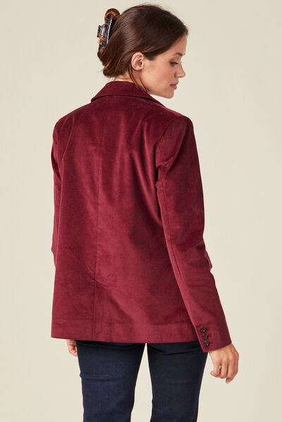 Veste blazer ajustée velours prune femme