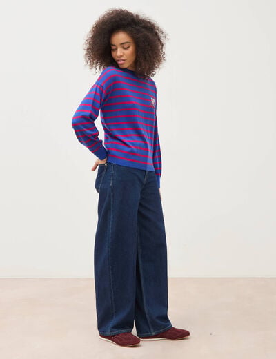 Pull manches longues col rond bleu roi femme