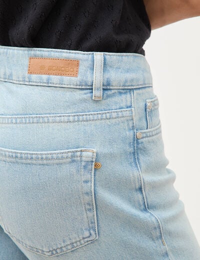Jeans wide leg taille bascul&eacute;e bleu femme