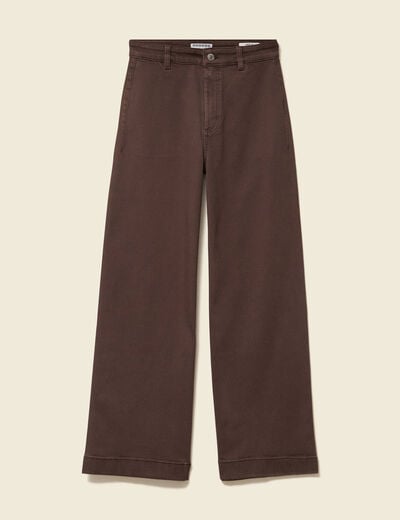 Jeans large cropped taille haute marron femme