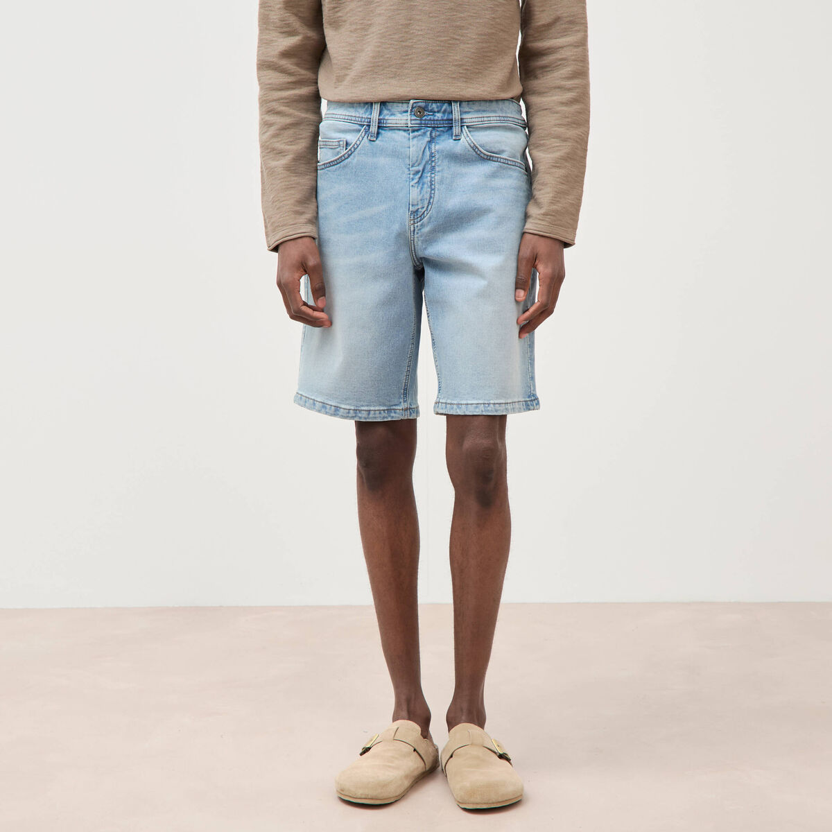 Bermuda en jeans denim bleach homme