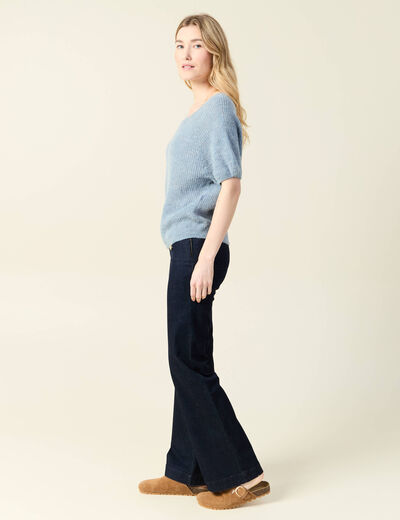 Pull manches courtes bleu gris femme