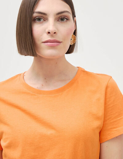 T-shirt cintr&eacute; col rond manches courtes orange clair femme