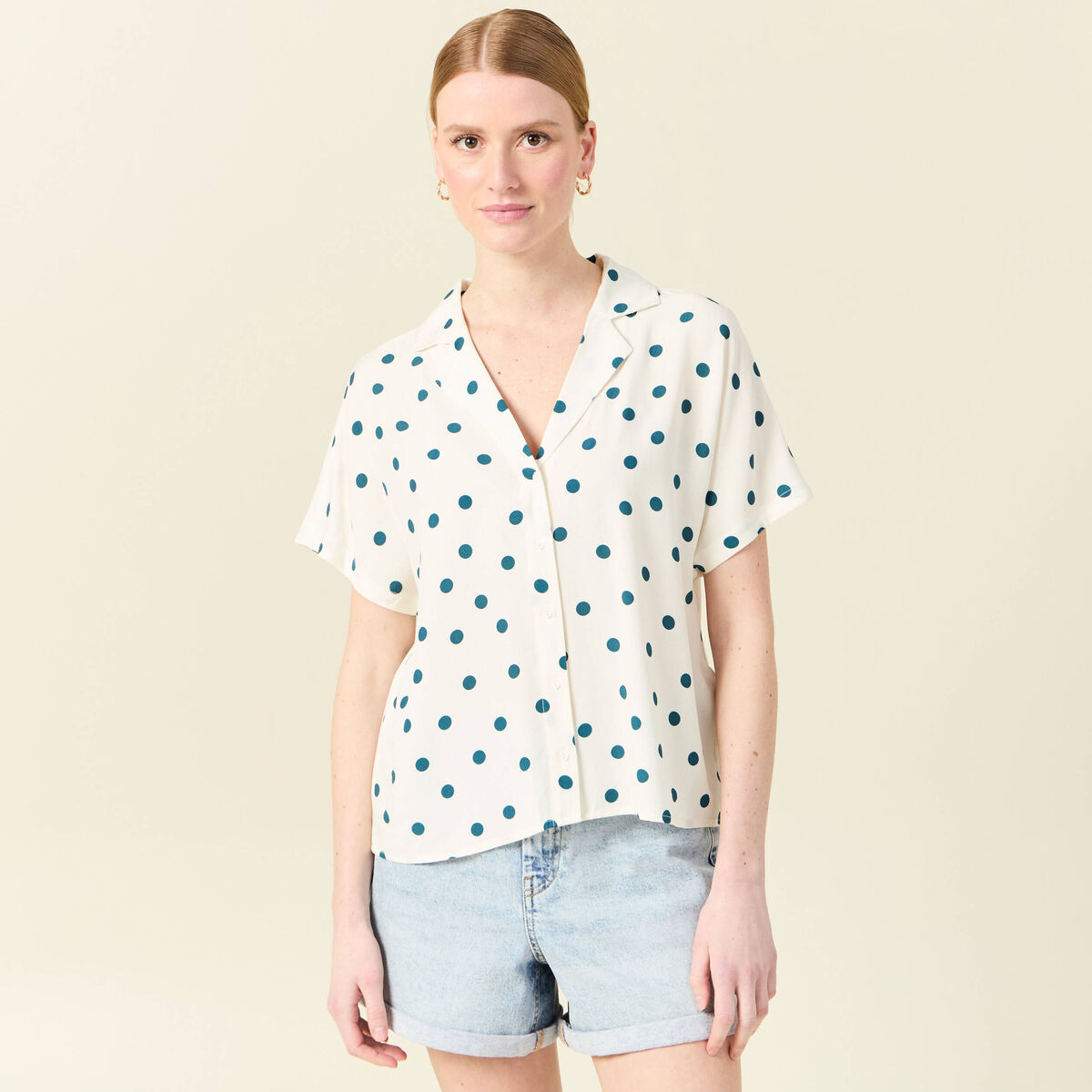 Chemise manches courtes bleu canard femme