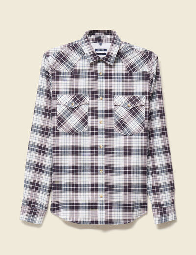 Chemise &agrave; carreaux manches longues ecru homme