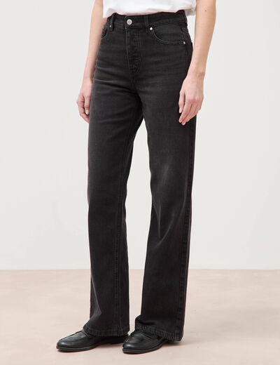Jeans large taille haute denim noir femme