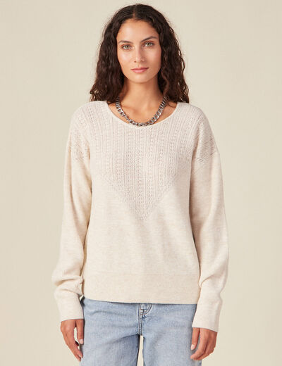 Pull manches longues creme femme