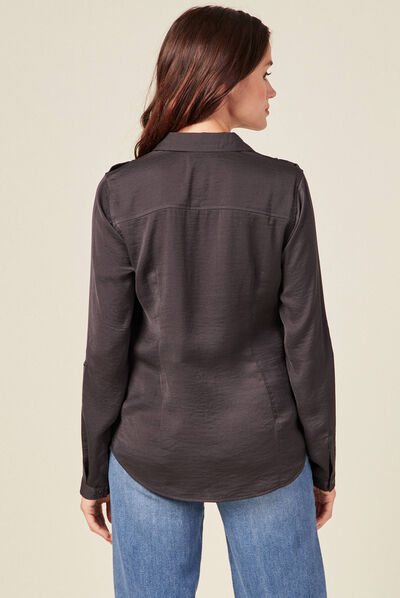Chemise manches longues gris foncé femme