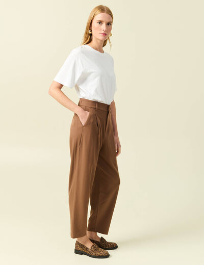 Pantalon slouchy taille haute 7/8&egrave;me marron femme