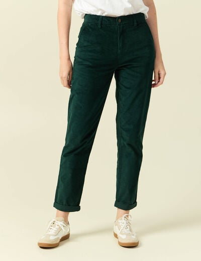 Pantalon large 7/8&egrave;me taille haute vert fonc&eacute; femme