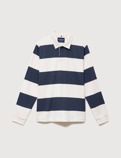 Polo manches longues broderie bleu marine homme