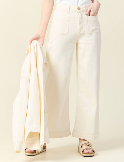Pantalon large denim blanc femme