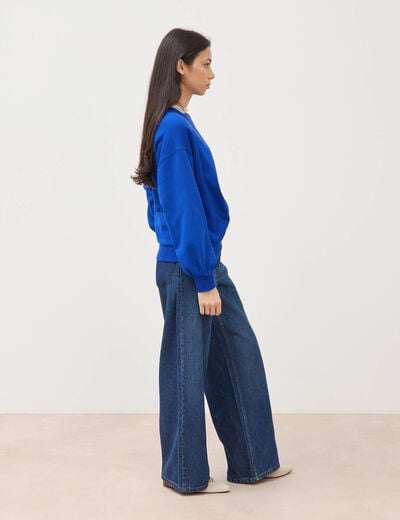 Sweat droit col rond manches longues bleu electrique femme