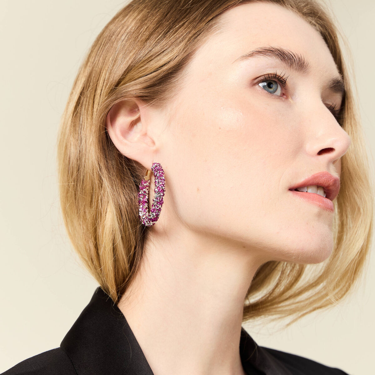 Boucles d'oreilles créoles rose fushia femme