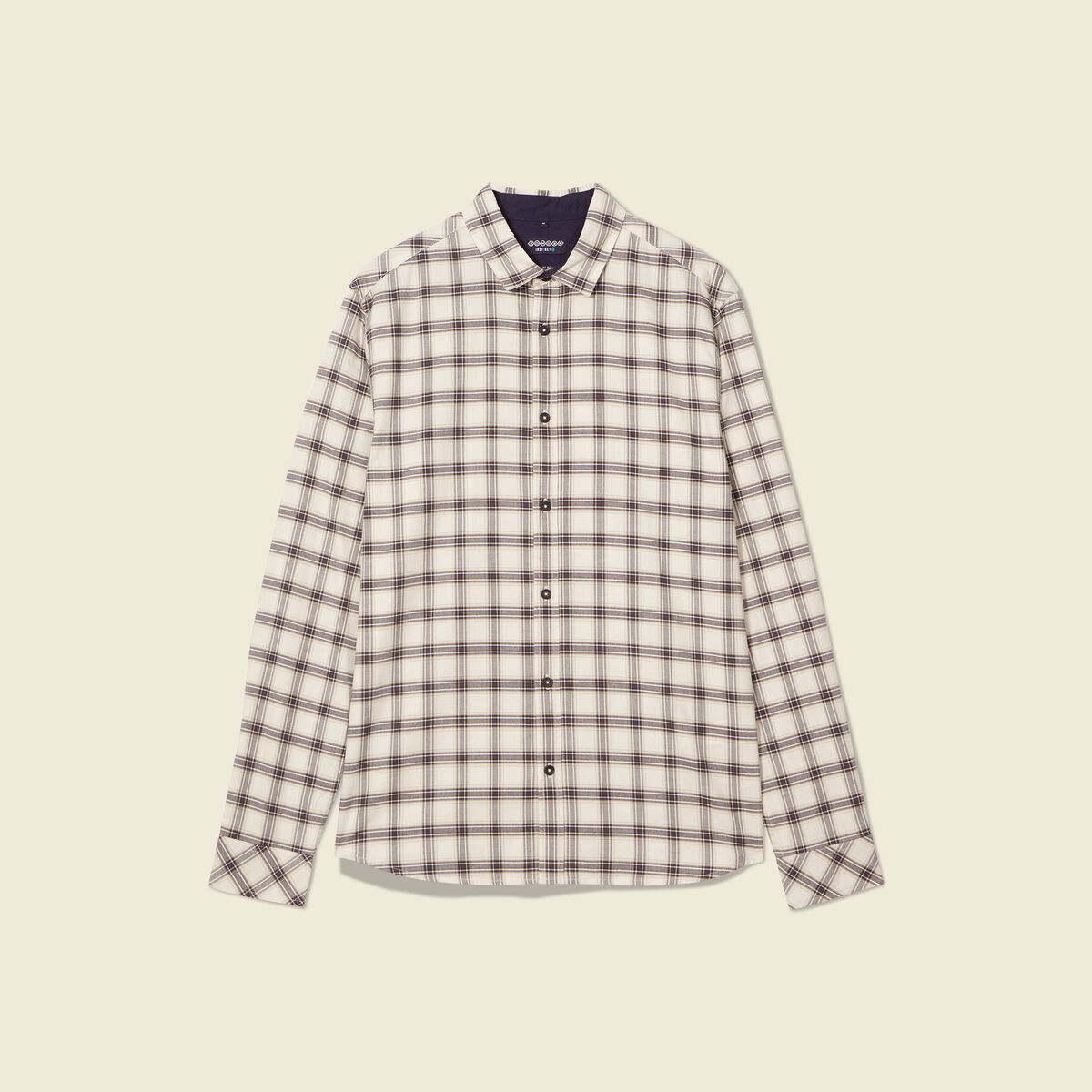 Chemise &agrave; carreaux en coton ecru homme