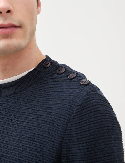 Pull col rond manches longues bleu marine homme