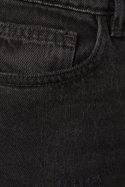Jeans straight 7/8ème destroy denim noir femme