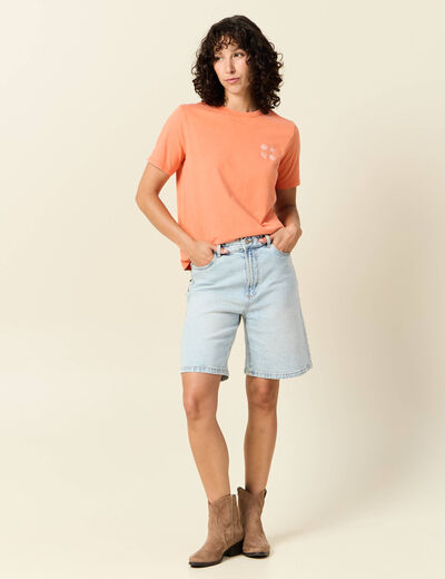 T-shirt manches courtes orange clair femme