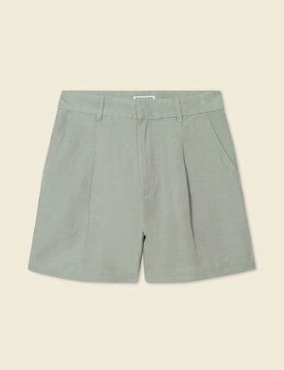 Short droit avec pinces vert kaki femme